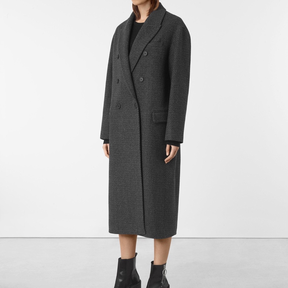 All Saints Charcoal Double-Breasted Coat